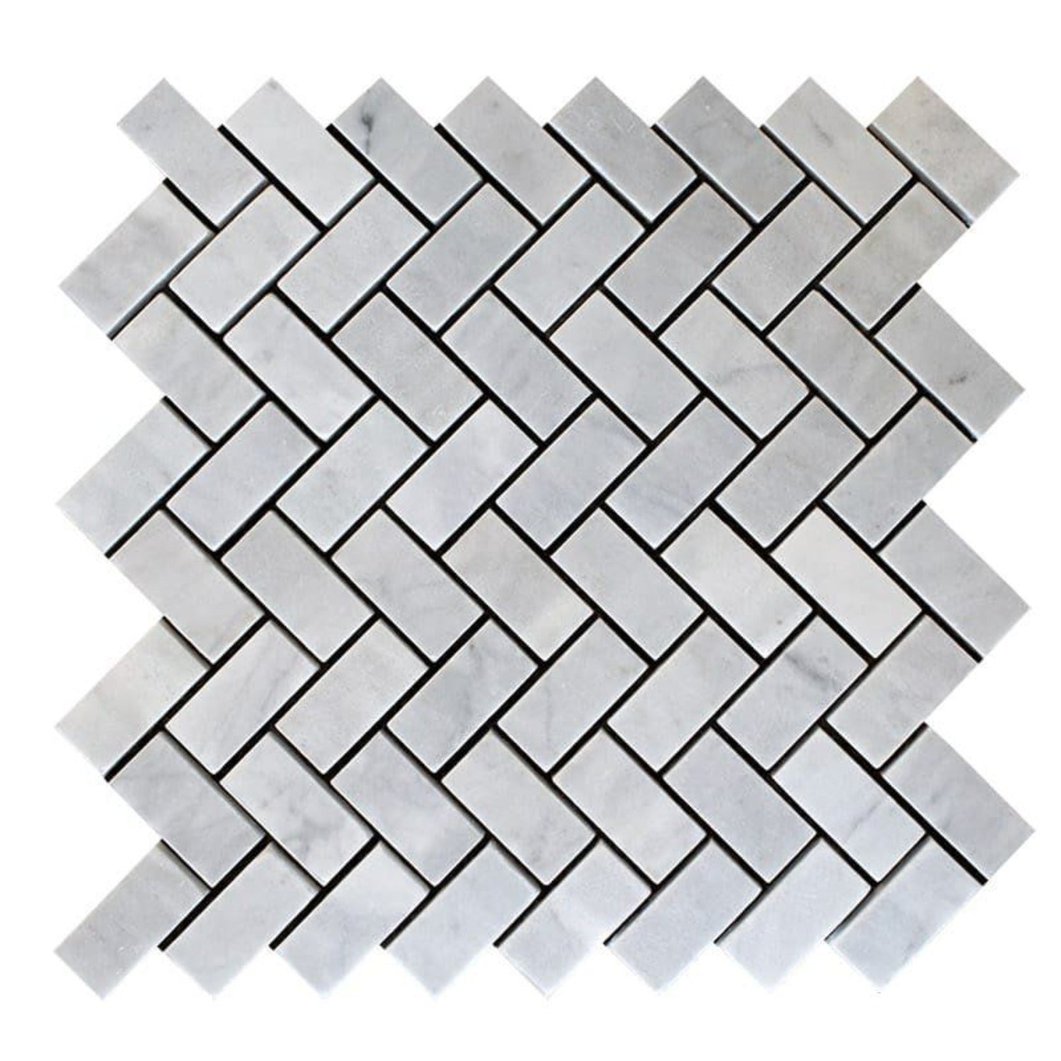 Cararra Honed 12 1/8"x13 3/8" Herringbone Marble Mosaic Tile