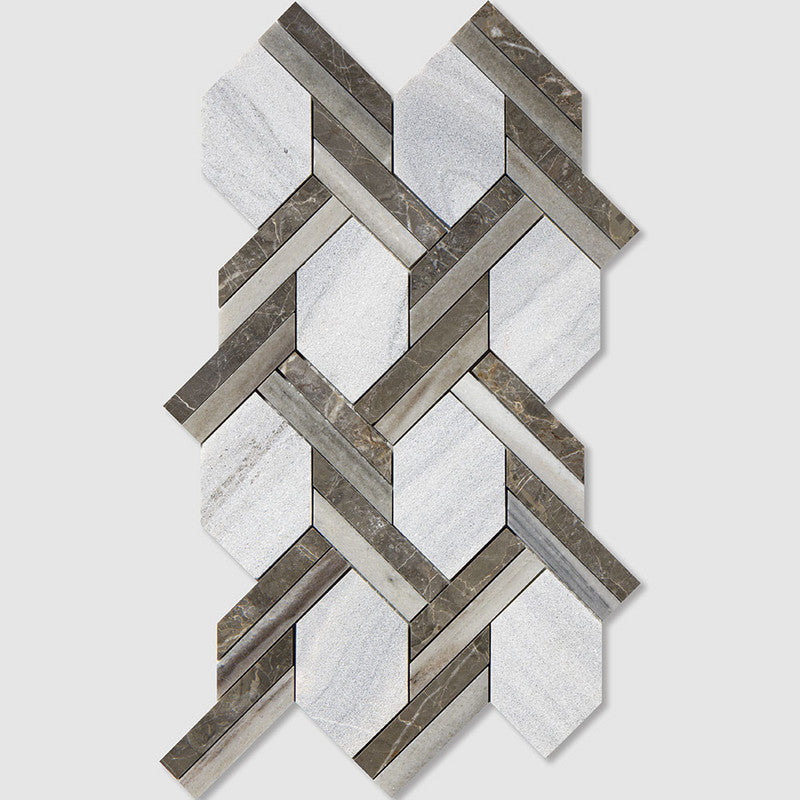 Citylight Silver Drop 9 11/16"x16 7/16" Multi Finish Braided Hexagon Marble Mosaic