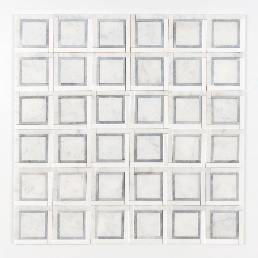 Calacatta Snow White Allure 12 7/8"x12 7/8" Multi Finish Cambridge Marble Mosaic