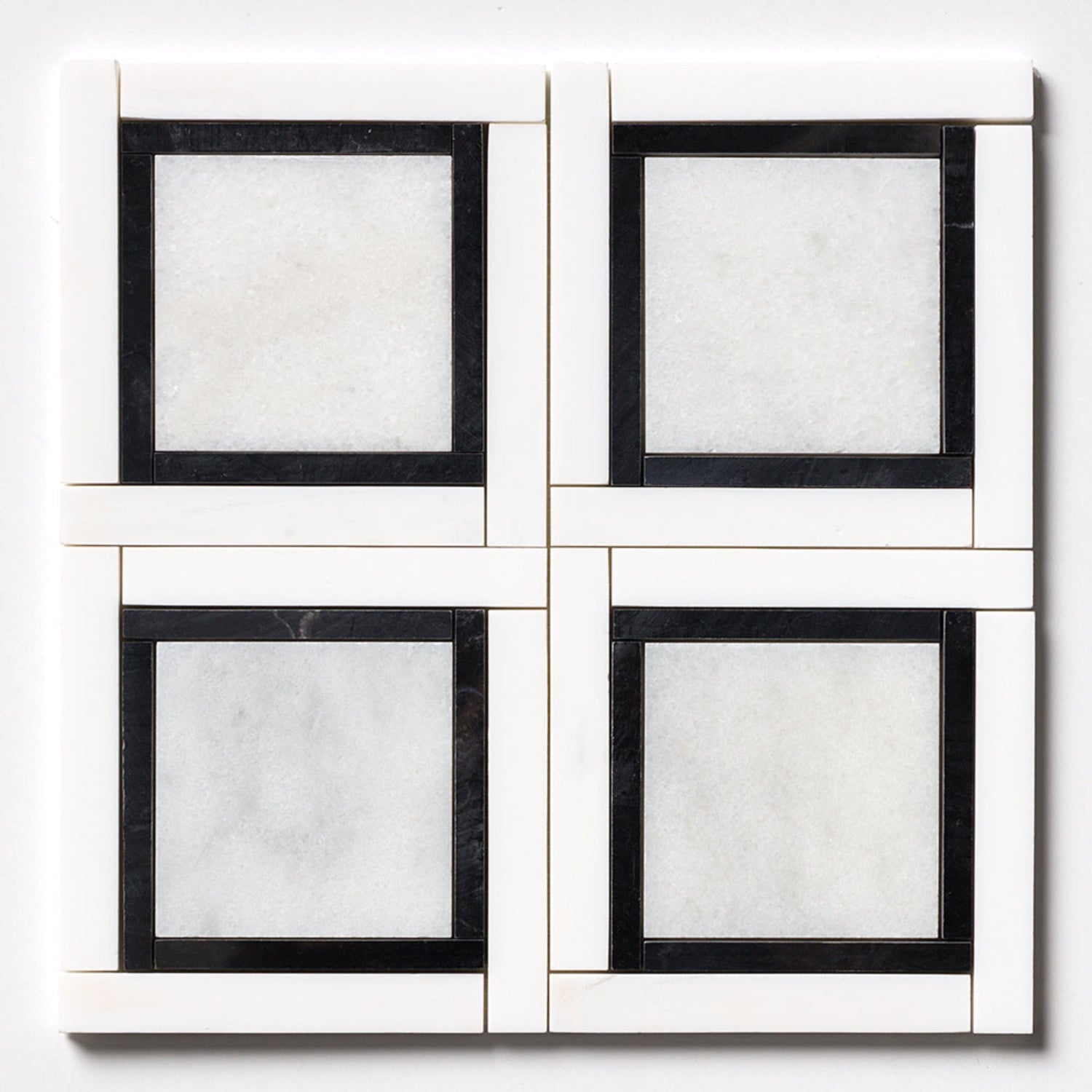 Calacatta Black Snow White 12 7/8"x12 7/8" Multi Finish Cambridge Marble Mosaic