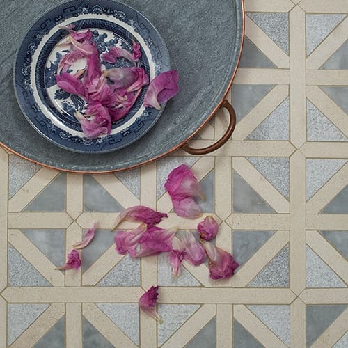 Cararra, Palisandra, Hampton Multi Finish 14 3/4"x14 3/4" Classic Lattice Marble Mosaic Tile