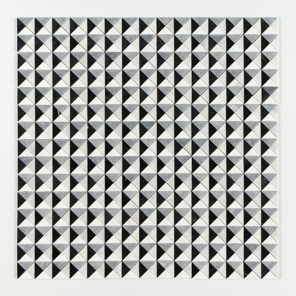 Mosaico de mármol Devon con acabado múltiple, color blanco nieve, Calacatta negro Allure, 31,7 x 31,7 cm