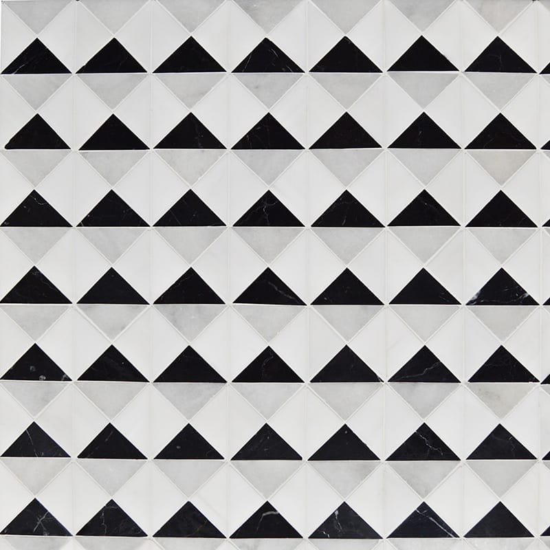 Calacatta , Black, Snow White  12 1/2"x12 1/2" Multi Finish Devon Marble Mosaic