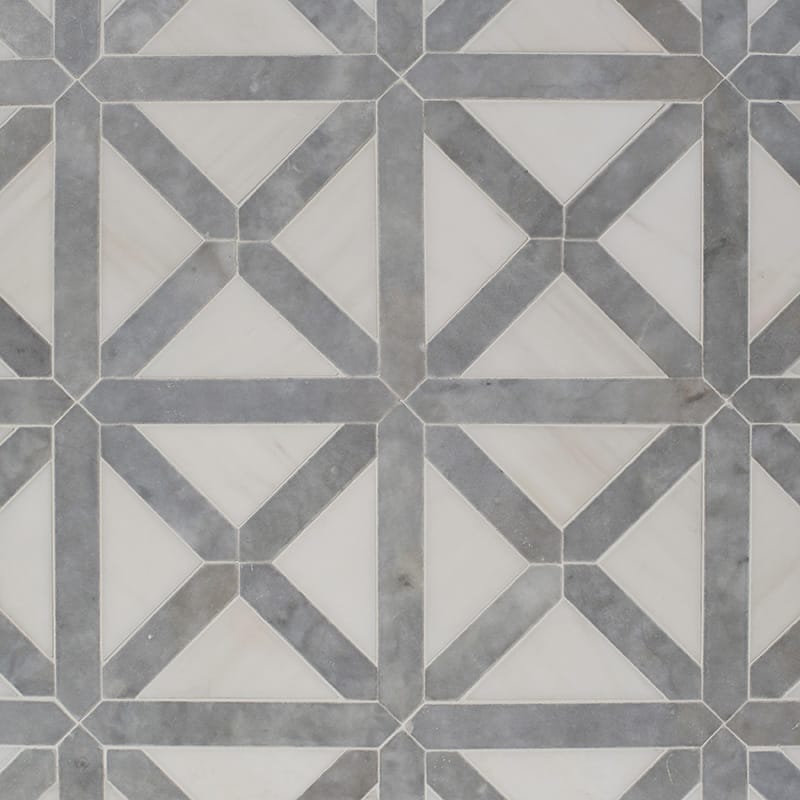 Cararra, Snow White 13 7/8"x13 7/8" Honed Large Lattice Marble Mosaic Tile
