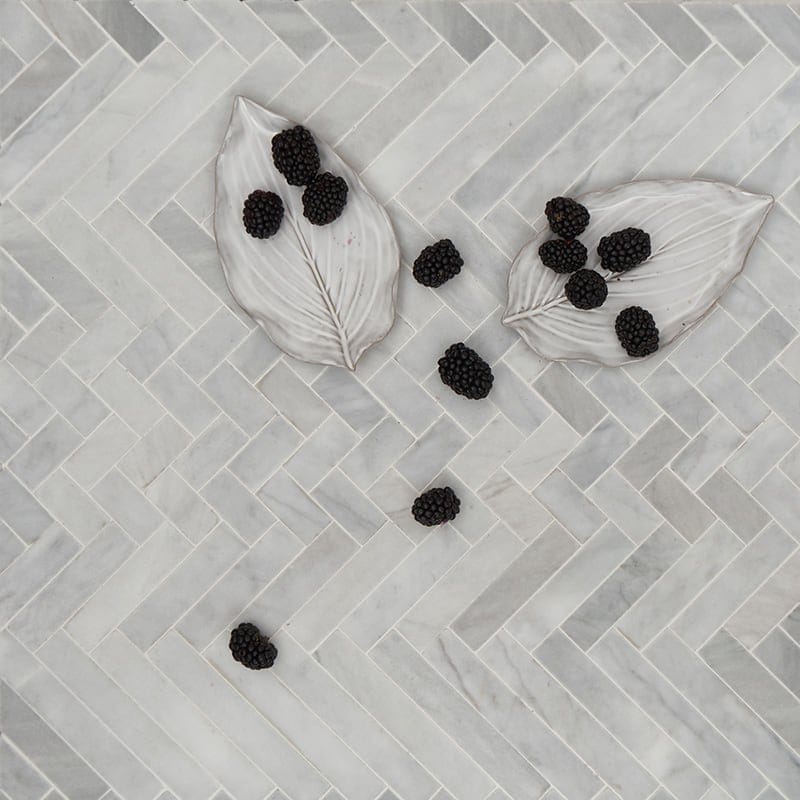 Cararra Honed 16 5/6"x12 1/16" Mixed Herringbone Marble Mosaic Tile