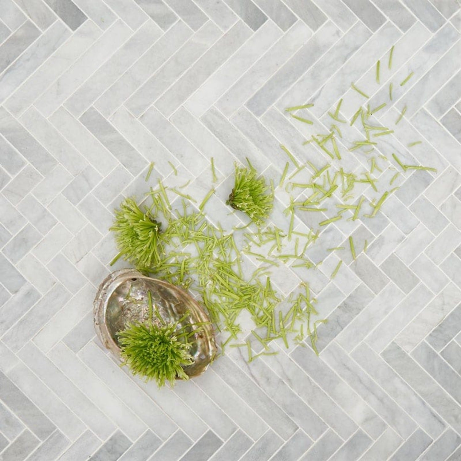 Cararra Honed 16 5/6"x12 1/16" Mixed Herringbone Marble Mosaic Tile