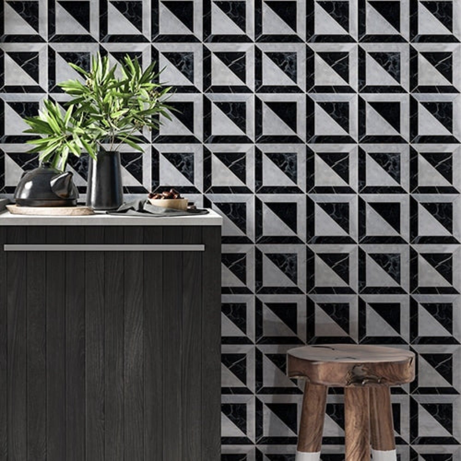 Foster Light Black 11 15/16"x11 15/16" Multi Finish York Marble Mosaic