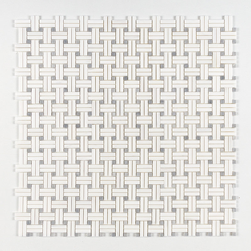 Ice white 12"x12" Honed Diagonal Basket Weave Marble Mosaic