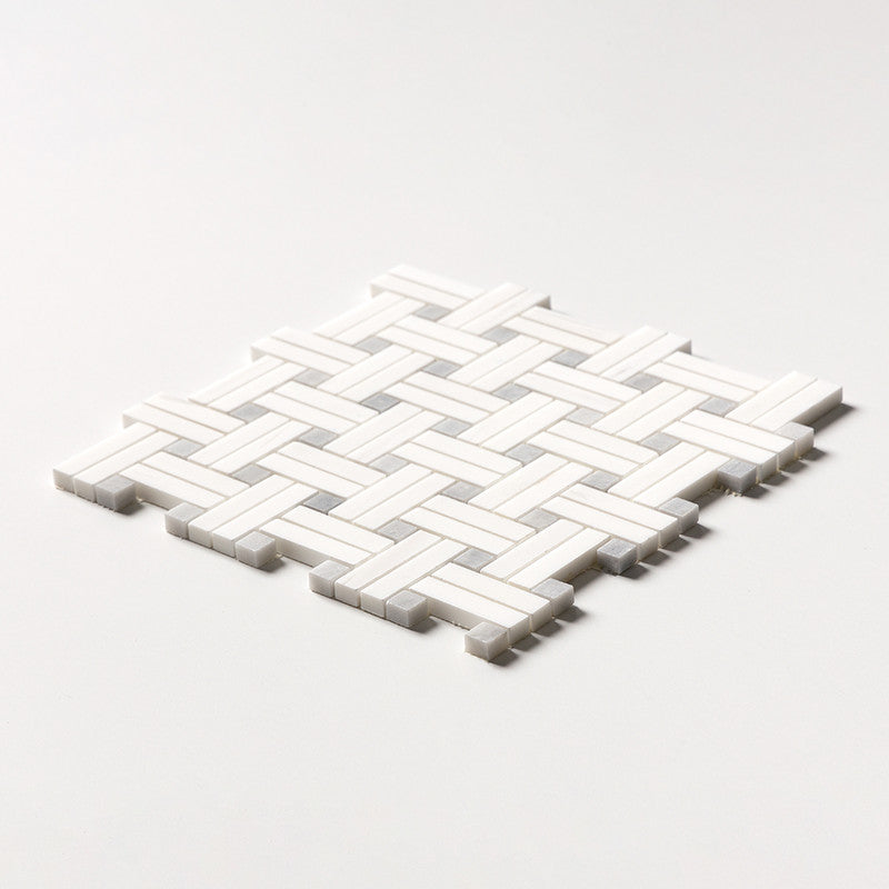 Ice white 12"x12" Honed Diagonal Basket Weave Marble Mosaic