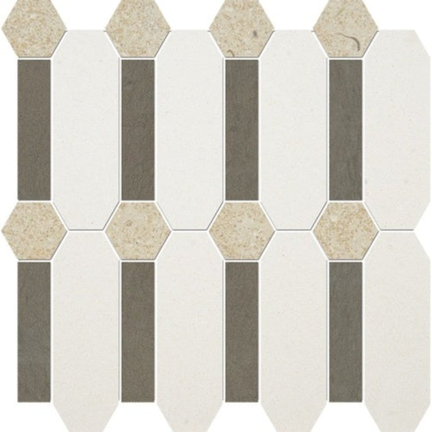Hampton, Heritage Seashell Honed 13"x13" Pillar Limestone Mosaic Tile