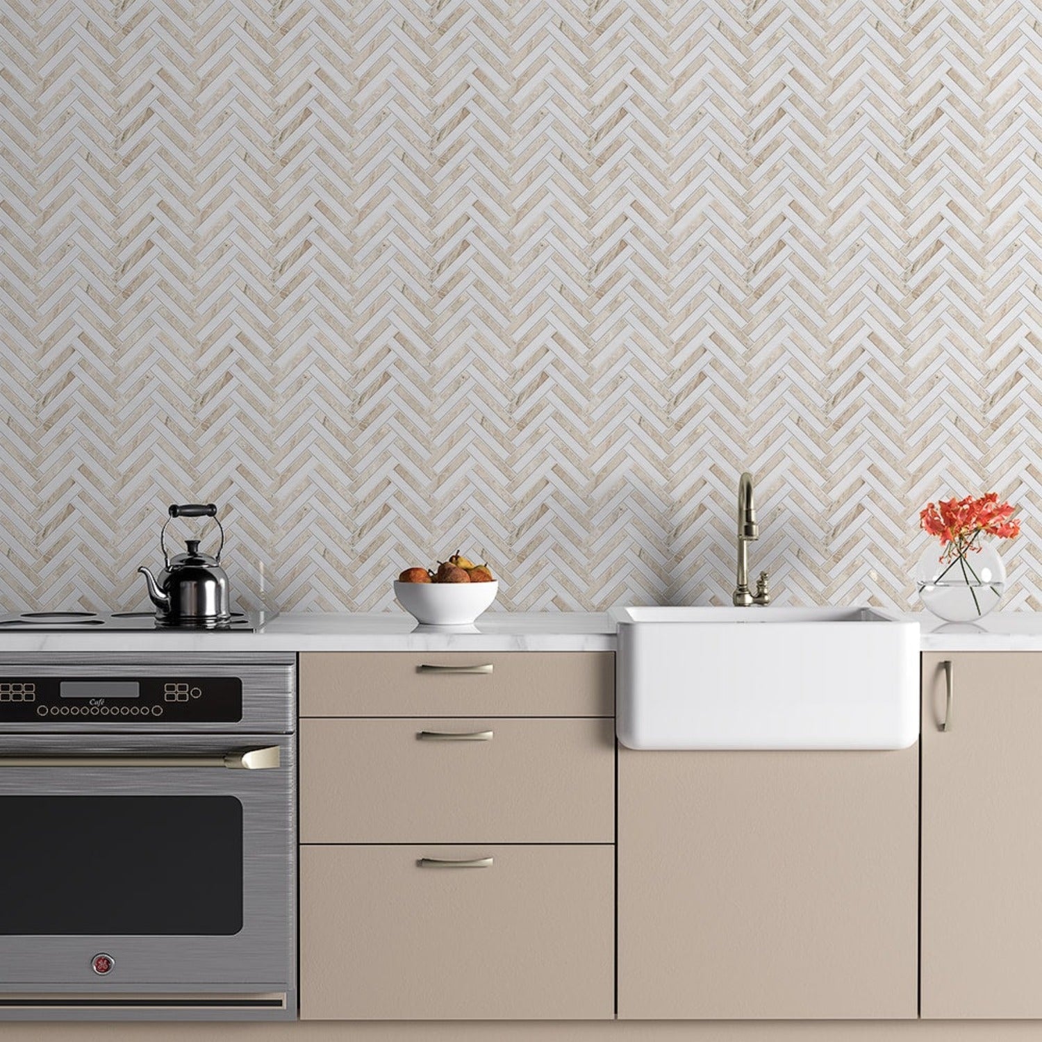 Diana Royal Snow White 11 13/16"x12 3/16" Multi Finish Raya Basket Marble Mosaic Tile