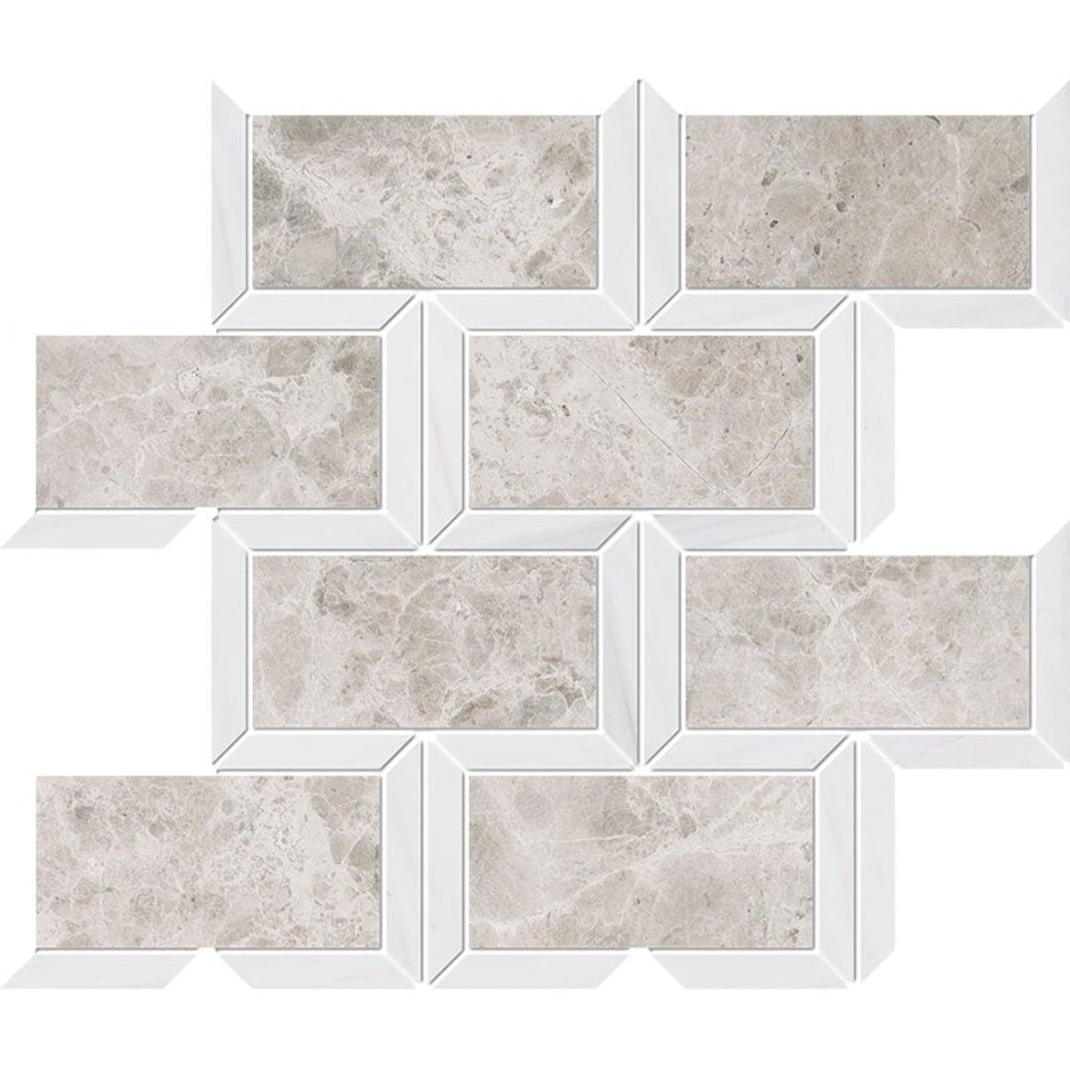 Silver Clouds Snow White 9 5/8"x11 13/16" Multi Finish Cascade Marble Mosaic Tile