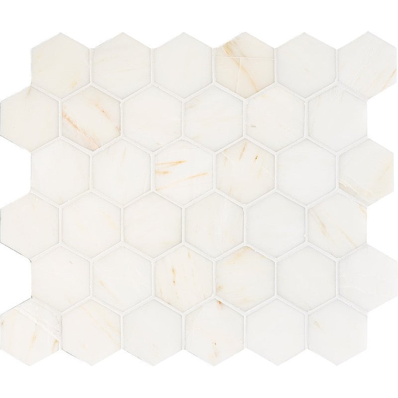 Calacatta Roma 10 3/8"x12" Honed Hexagon Marble Mosaic Tile