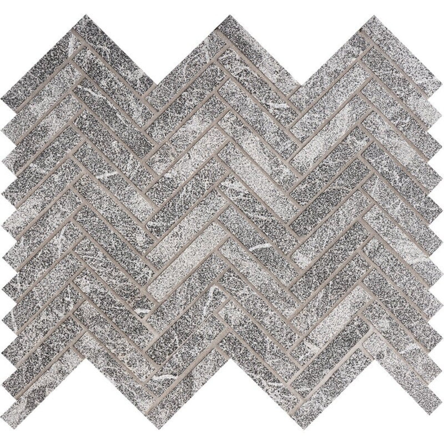 Mosaico de mármol de cuero negro de 10 7/16" x 12 13/16" con diseño de espiga de 5/8" x 3"
