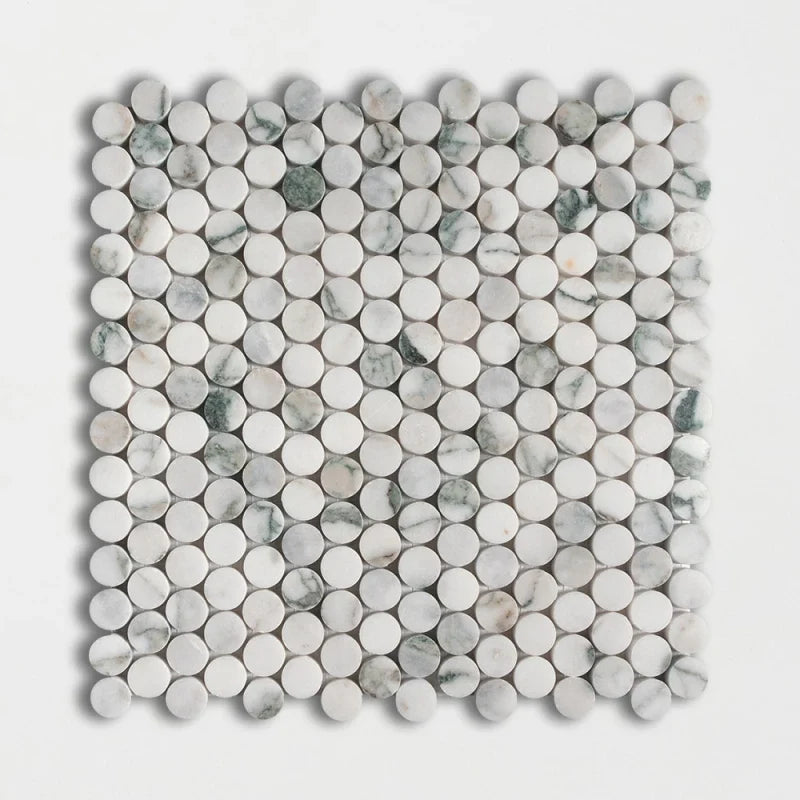 Calacatta Lotti 11 1/4"x11 3/4" Honed Penny Round Marble Mosaic Tile