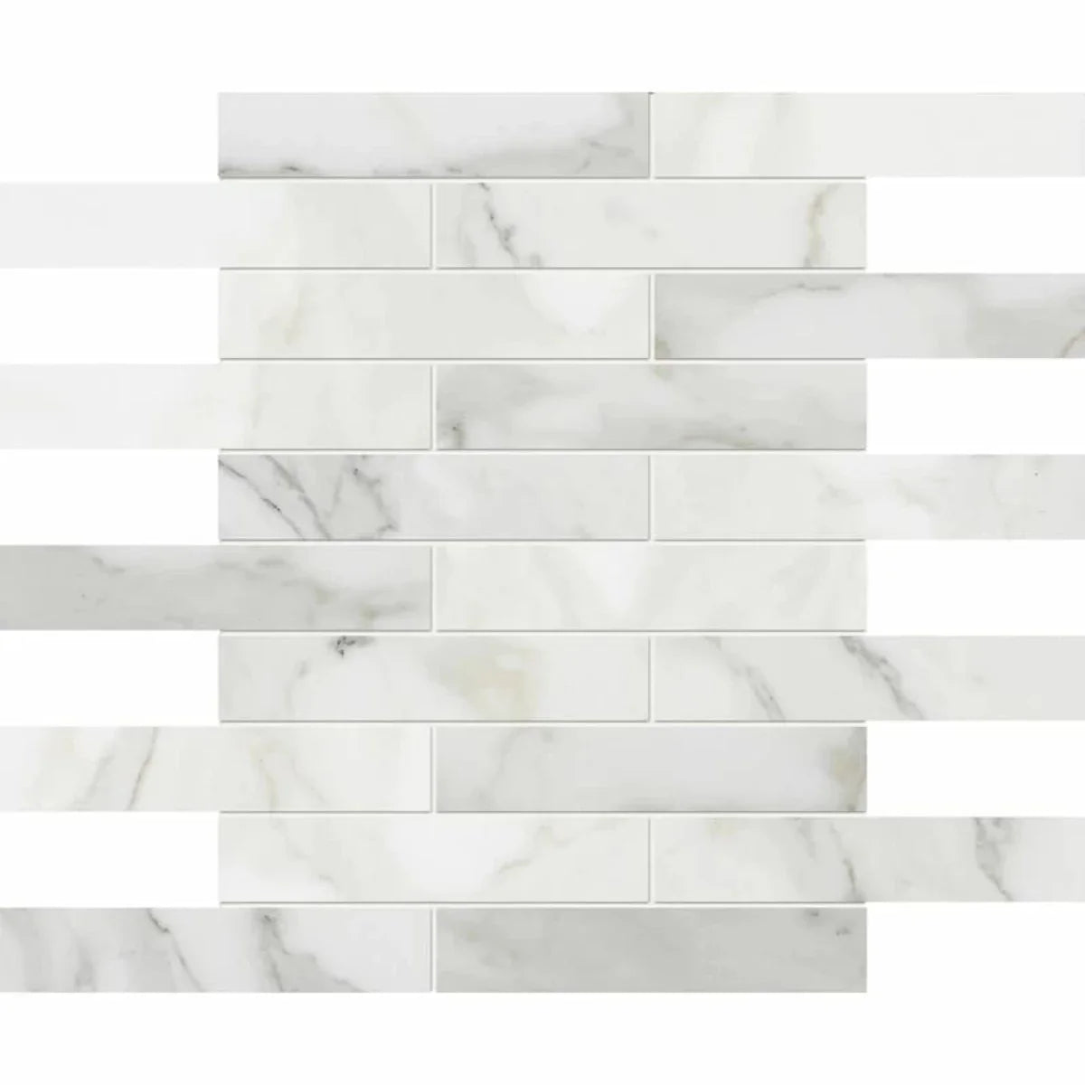 Calacatta Gold 12"x12" Polished Marble 1 1/4"x6" Mosaic Tile