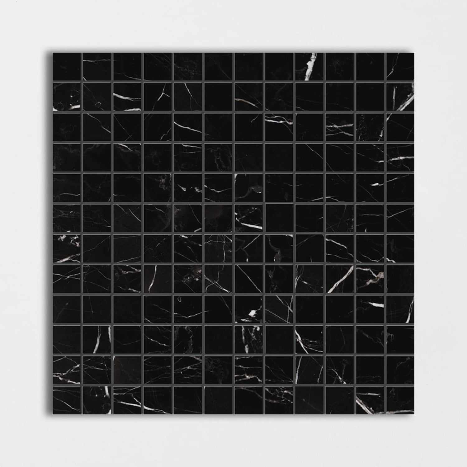 Azulejo de mosaico de mármol negro pulido de 30 x 30 cm y 2,5 x 2,5 cm