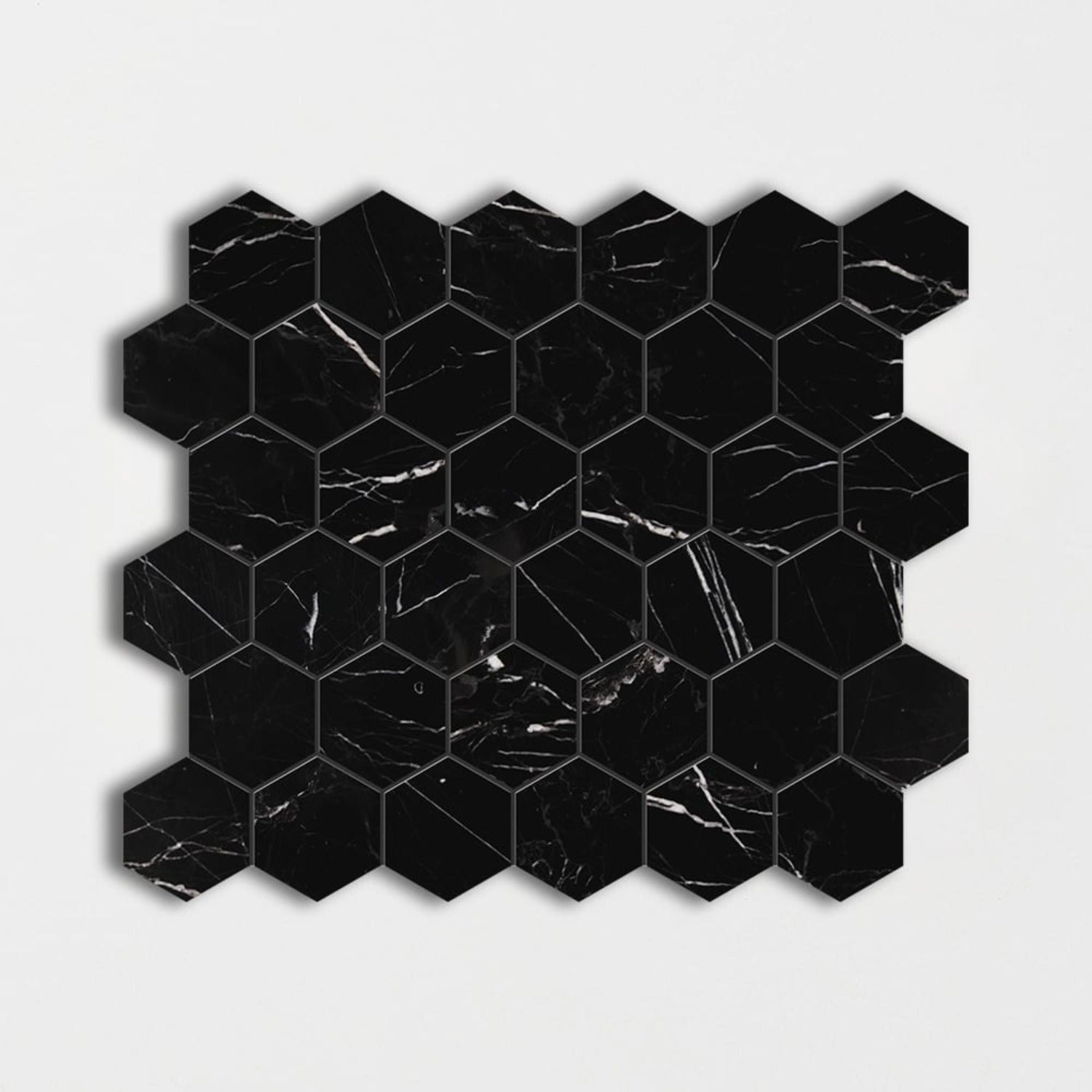 Azulejo de mosaico de mármol hexagonal de 30 x 30 cm, pulido negro