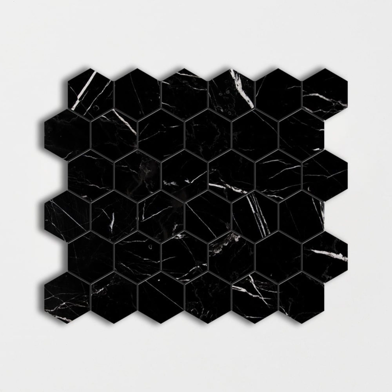 Azulejo de mosaico de mármol hexagonal negro pulido de 30 x 30 cm