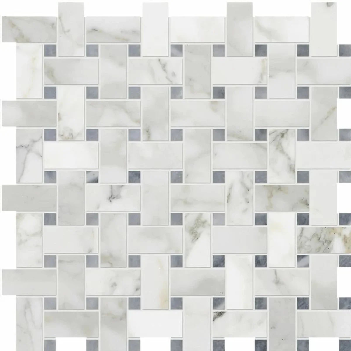 Calacata Gold 12"x12" Bardiglio Honed Basket Weave Marble Mosaic Tile