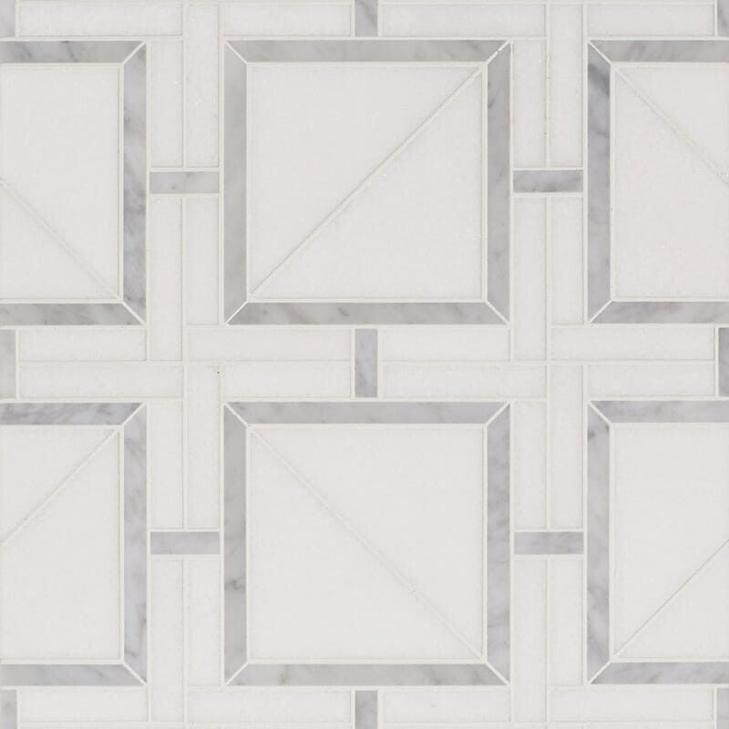 Keefer Mix White 11 11/16"x11 11/16" Carrara Multi Finish Magra Lattice Marble Mosaic