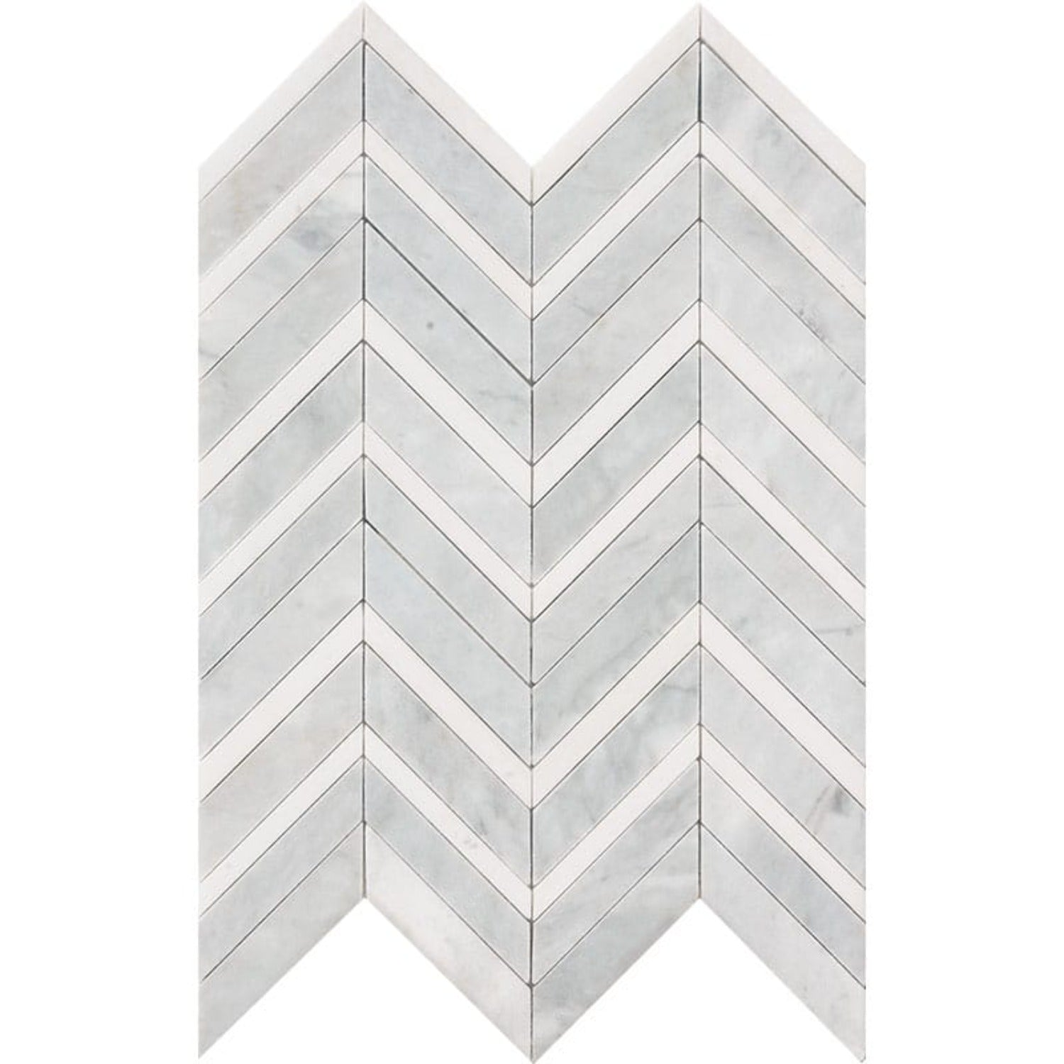 Cararra, Winslow White 16"x11 7/8" Multi Finish Chevron Fusion Marble Mosaic Tile