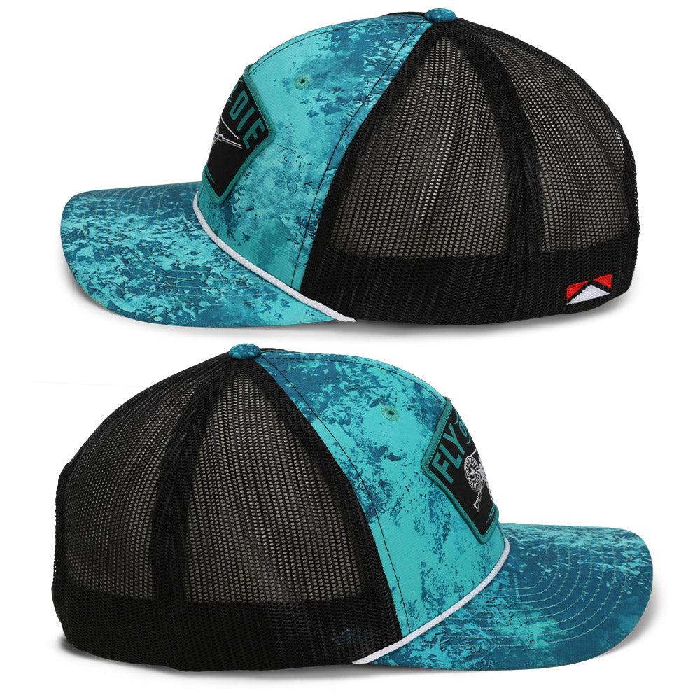Gorra de pesca con mosca Fly or Die con malla en la parte trasera y cuerda