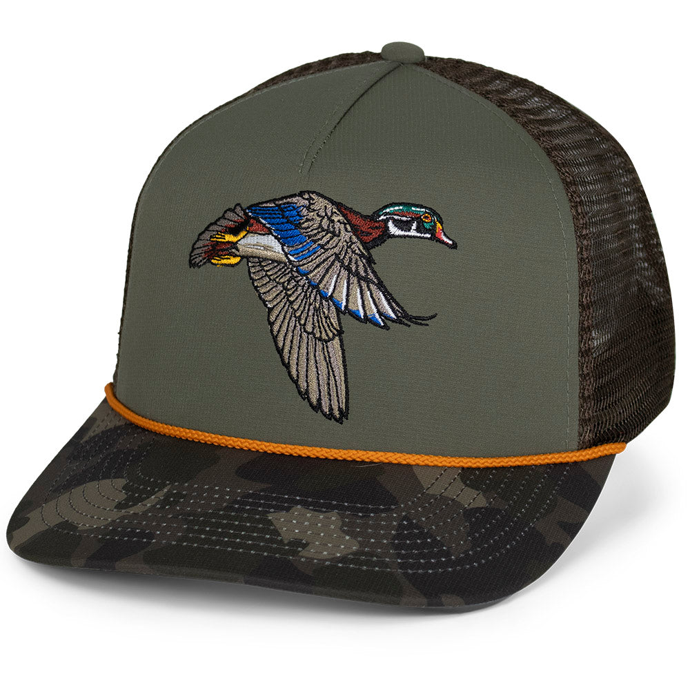 Gorra de camionero de 5 paneles Flying Wood Duck