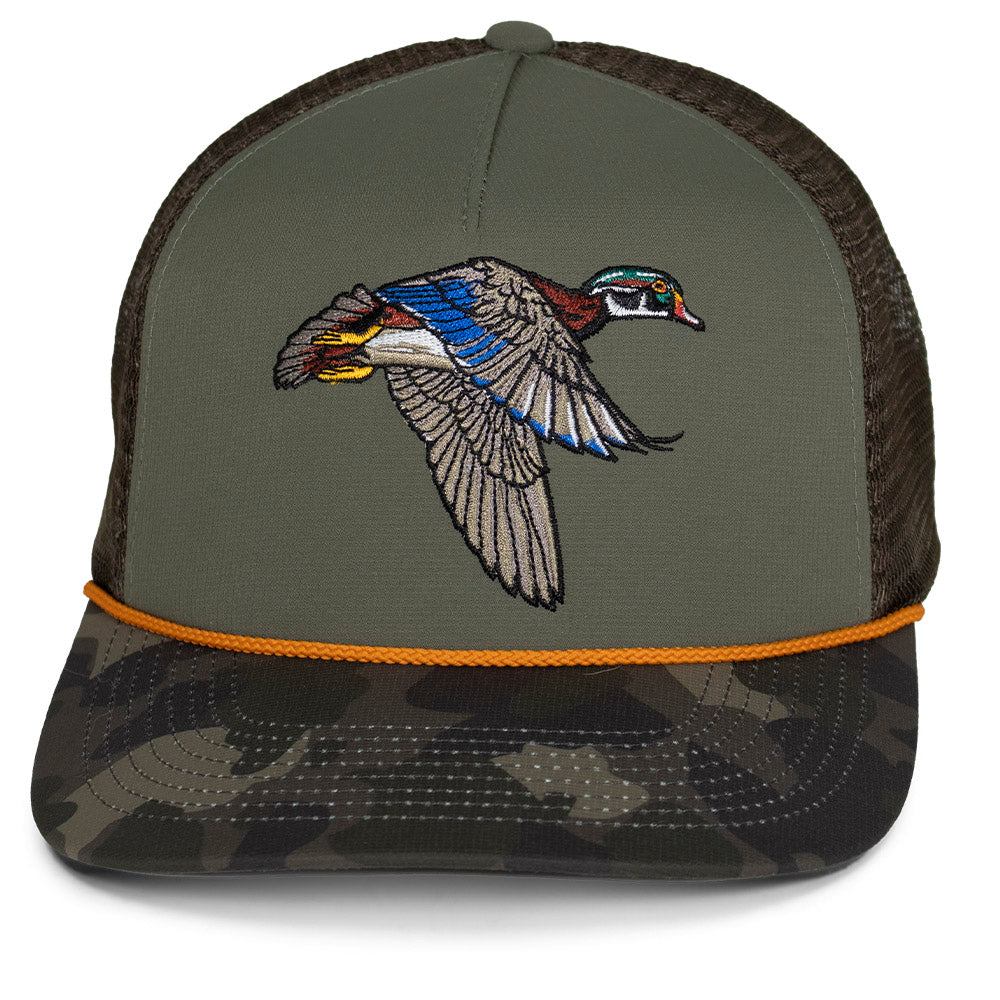Gorra de camionero de 5 paneles Flying Wood Duck