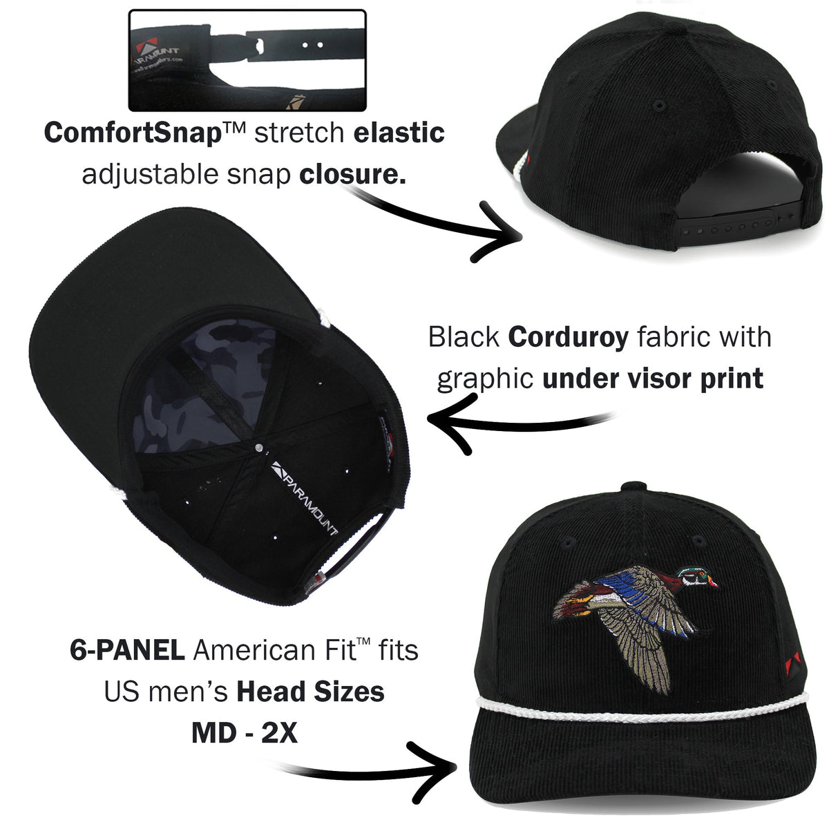 Gorra de rendimiento de 6 paneles de pana Wood Duck