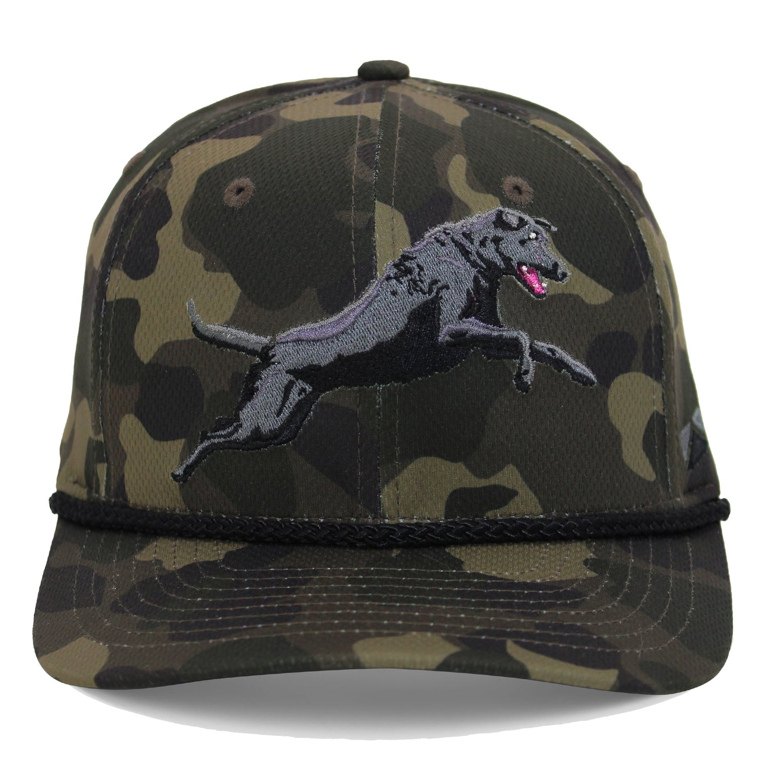 Gorra de cuerda de rendimiento Black Lab sobre camuflaje oscuro de la vieja escuela