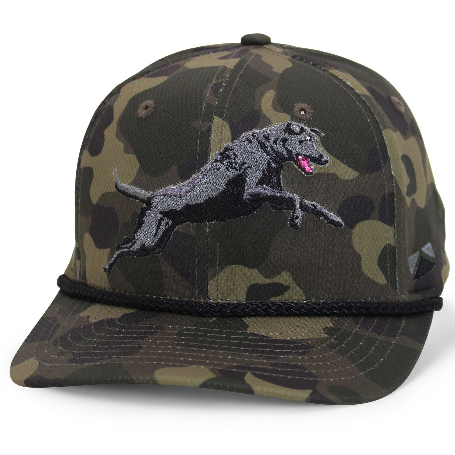 Gorra de cuerda de rendimiento Black Lab sobre camuflaje oscuro de la vieja escuela