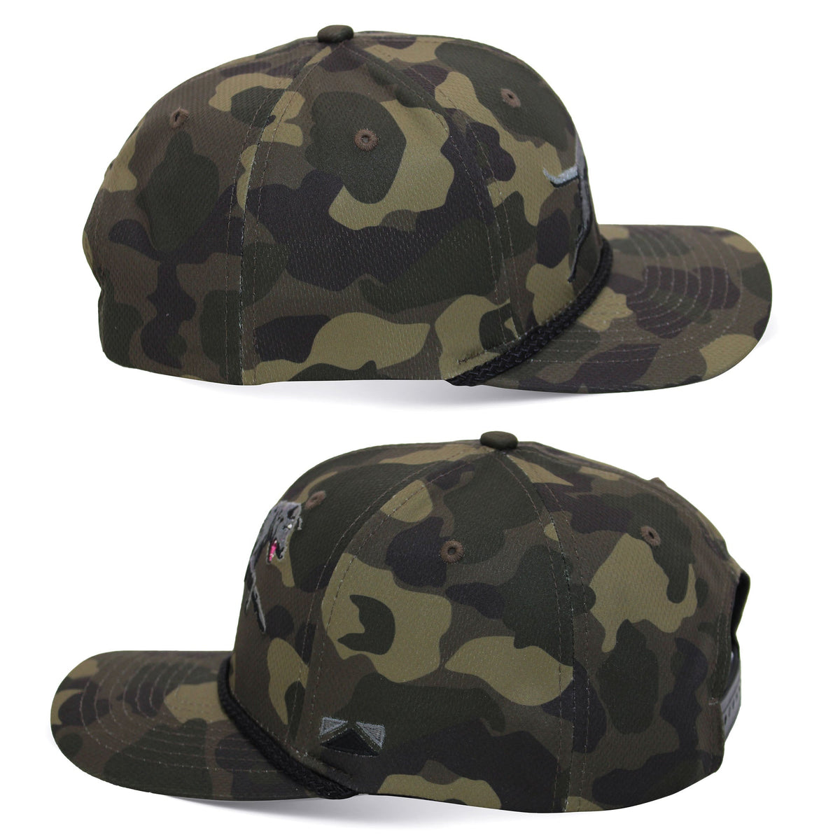 Gorra de cuerda de rendimiento Black Lab sobre camuflaje oscuro de la vieja escuela