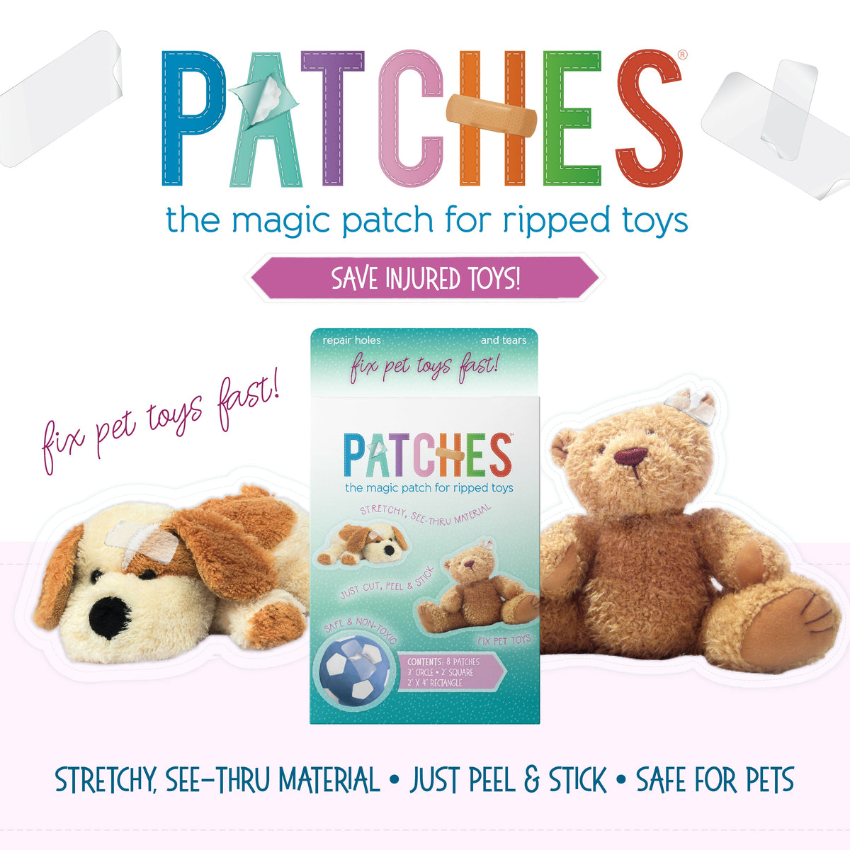 Kit de reparación de juguetes para mascotas Patches – Paquete de 8