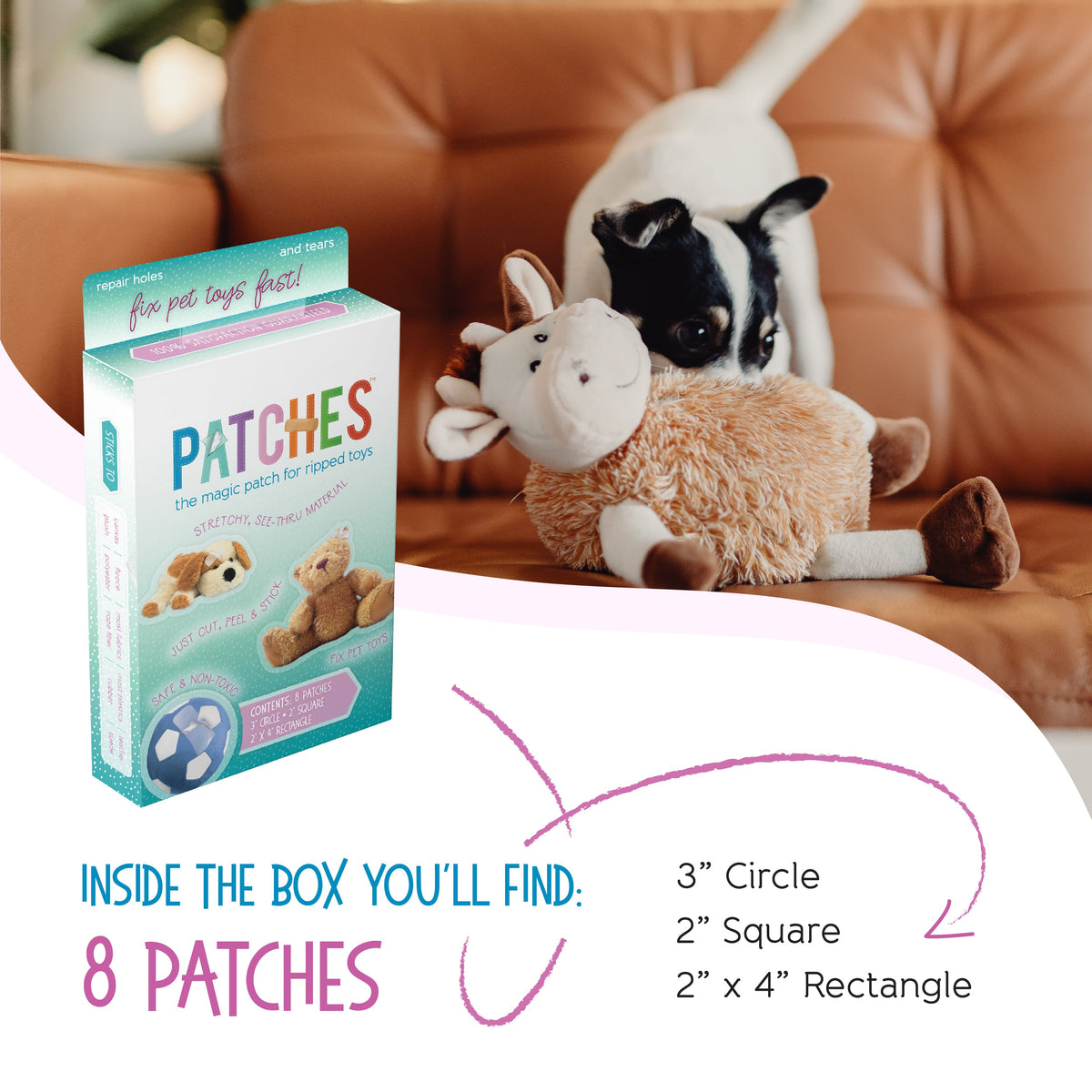 Kit de reparación de juguetes para mascotas Patches – Paquete de 8