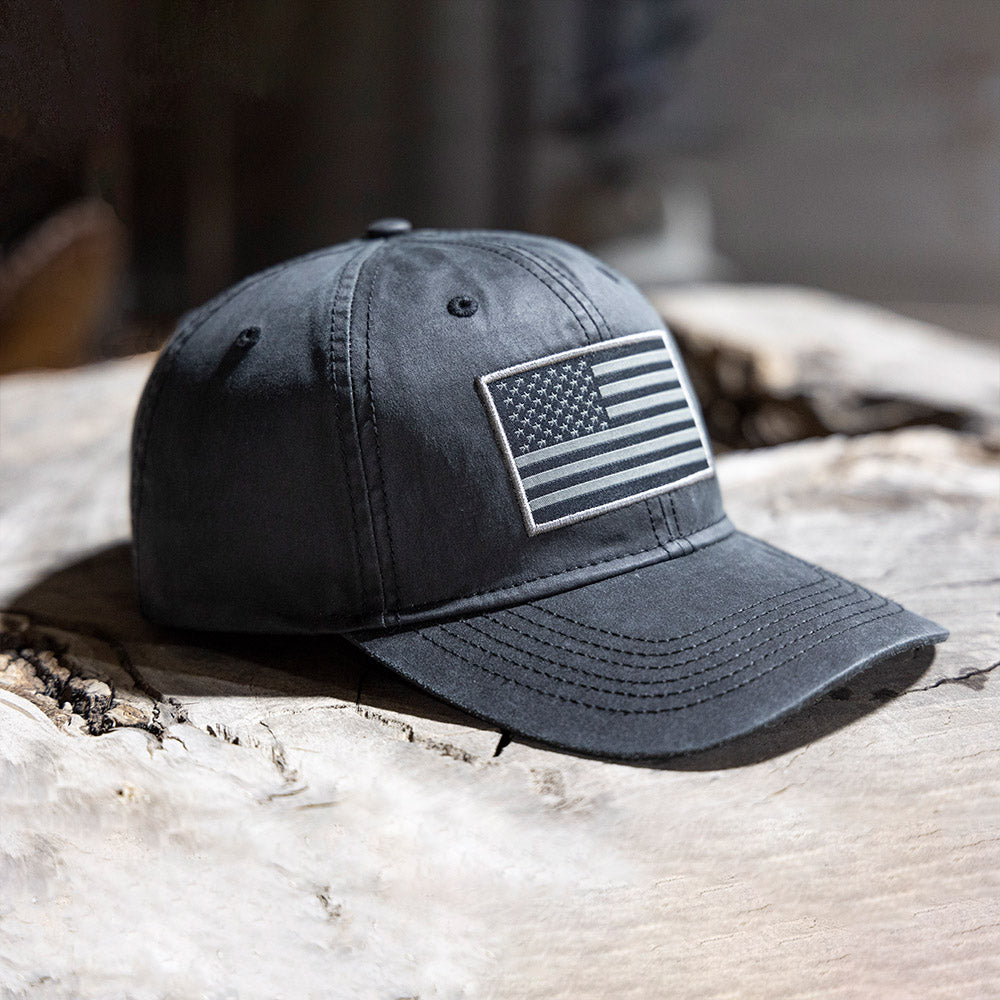 Gorra de papá de tela encerada con bandera estadounidense