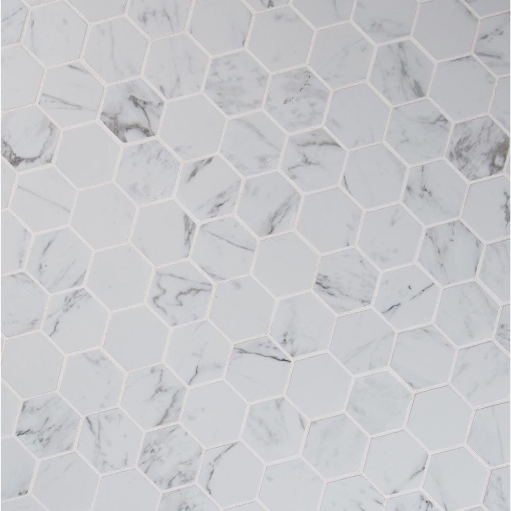 Pietra Carrara Hexagon 12"x12" Glazed Porcelain Mesh-Mounted Mosaic Tile 2"x2" - MSI Collection