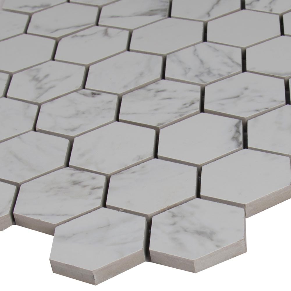 Pietra Carrara Hexagon 12"x12" Glazed Porcelain Mesh-Mounted Mosaic Tile 2"x2" - MSI Collection
