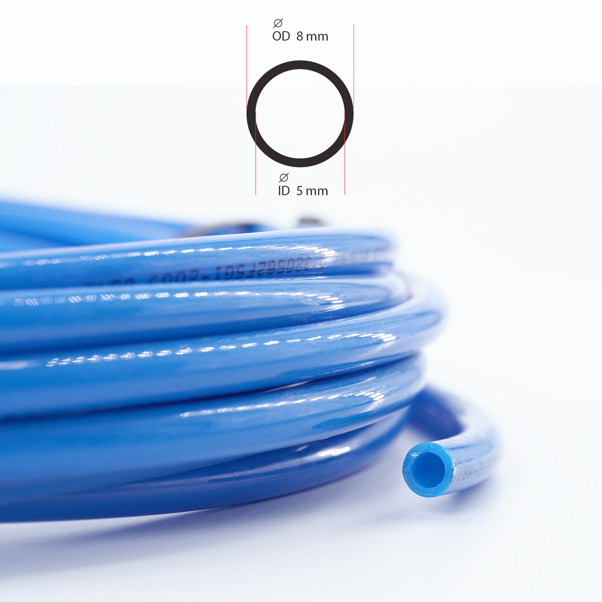 Manguera neumática de poliuretano (PU) azul, rollo de 8 mm x 5 mm x 5 m (16,4 pies)
