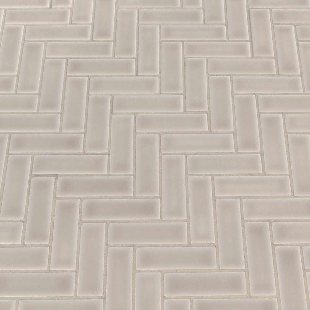 Portico Pearl Herringbone 11.3" x 12.56" Glossy Ceramic Mesh-Mounted Mosaic Tile 1" x 3"-MSI Collection