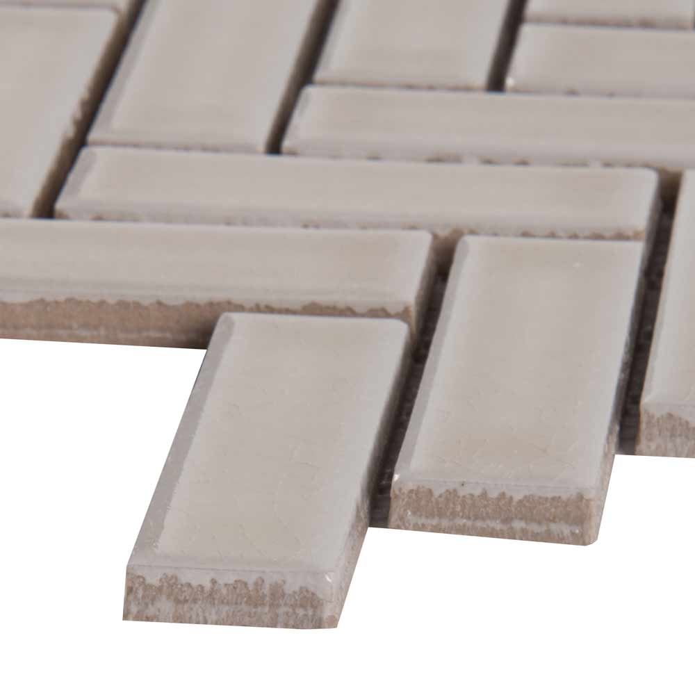Portico Pearl Herringbone 11.3" x 12.56" Glossy Ceramic Mesh-Mounted Mosaic Tile 1" x 3"-MSI Collection
