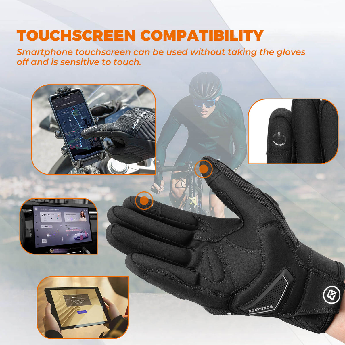 Guantes de ciclismo de dedos completos con pantalla táctil, transpirables, flexibles y acolchados.