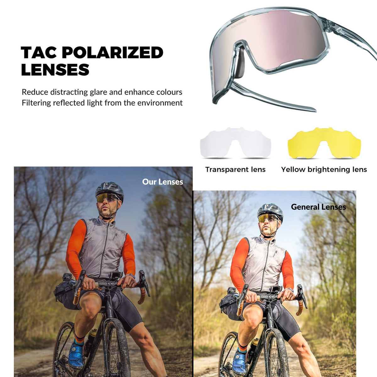 Gafas de sol polarizadas ROCKBROS UV400, transparentes, para ciclismo, resistentes al viento, con montura TR90