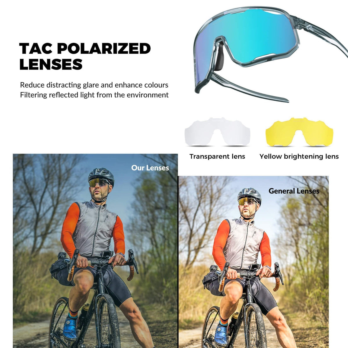 Gafas de sol polarizadas ROCKBROS UV400, transparentes, para ciclismo, resistentes al viento, con montura TR90
