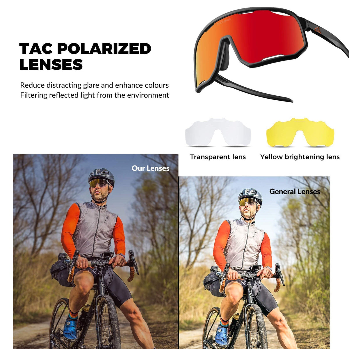 Gafas de sol polarizadas ROCKBROS UV400, transparentes, para ciclismo, resistentes al viento, con montura TR90