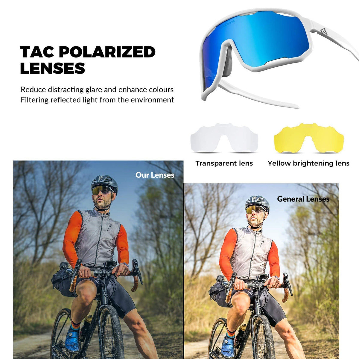 Gafas de sol polarizadas ROCKBROS UV400, transparentes, para ciclismo, resistentes al viento, con montura TR90