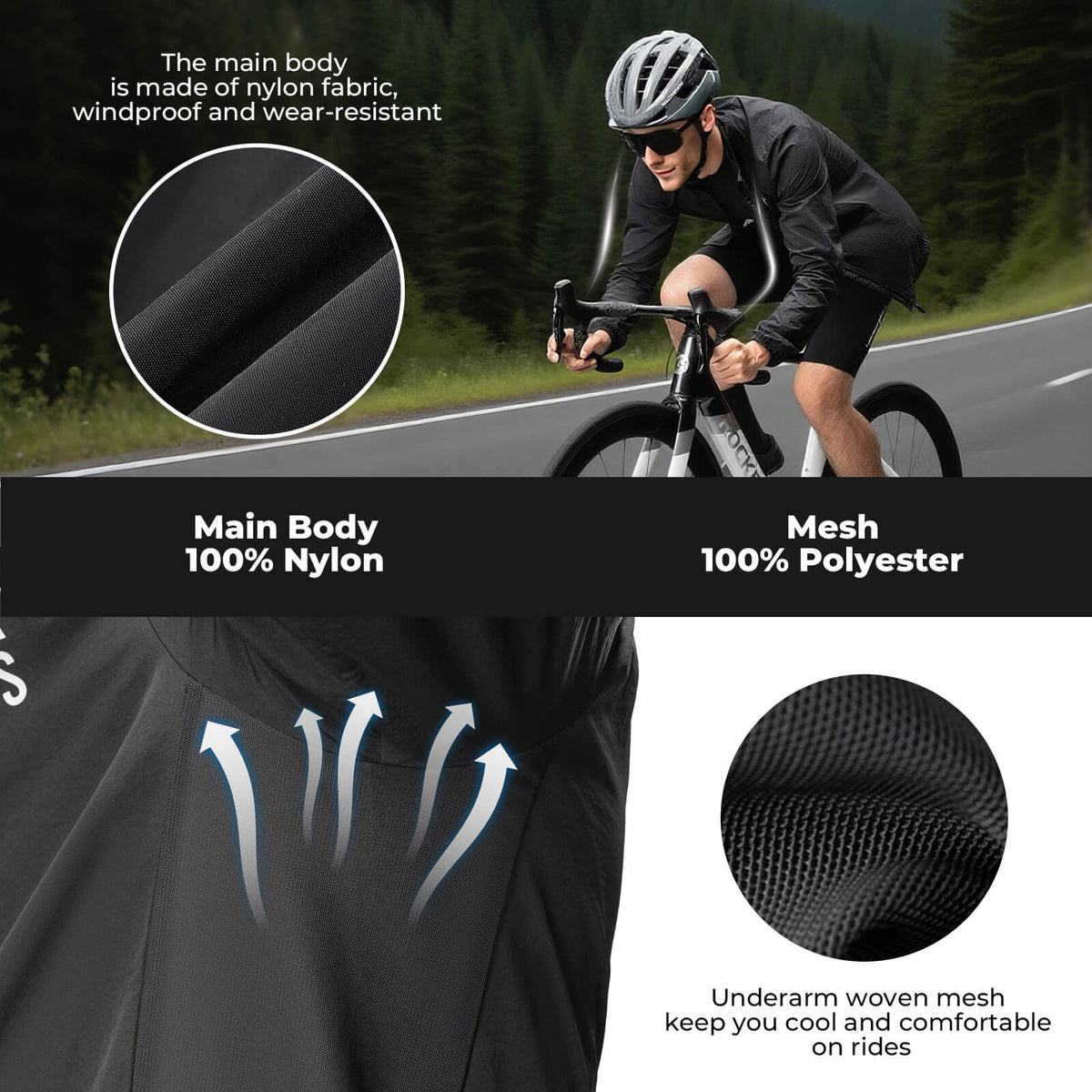 Chaqueta cortavientos de ciclismo plegable de manga larga