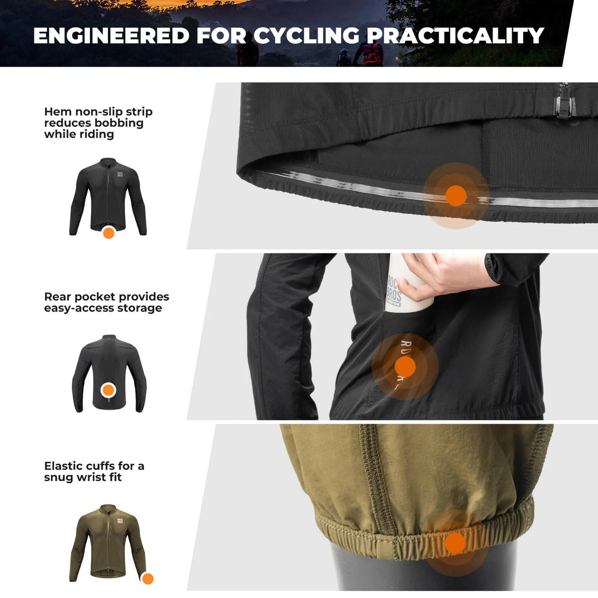 Chaqueta cortavientos de ciclismo plegable de manga larga