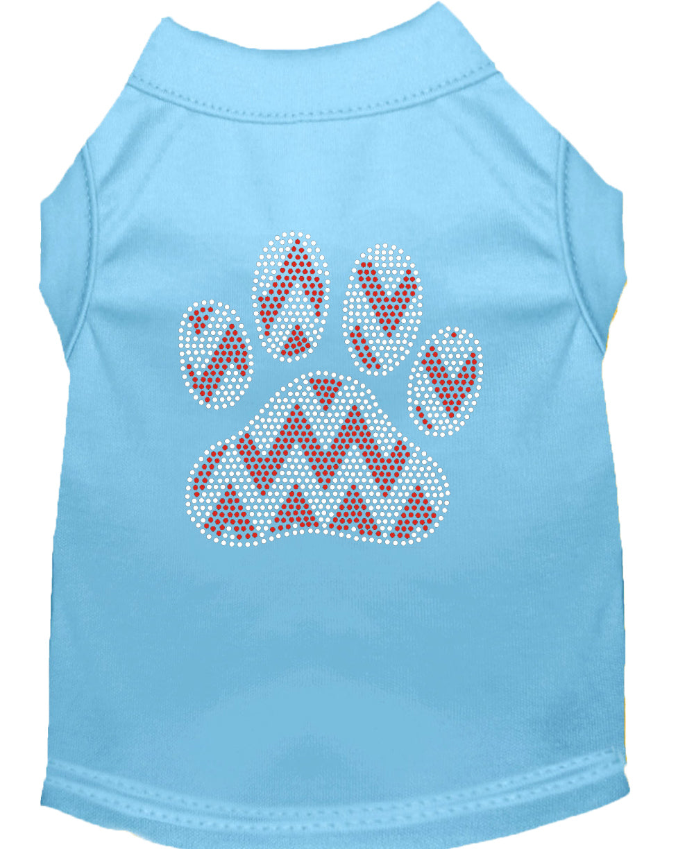 Camiseta navideña para perro y gato con diamantes de imitación, "Pata de chevrón con bastón de caramelo"