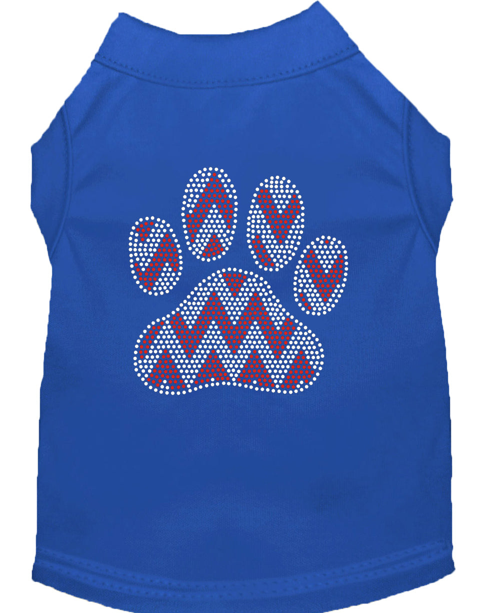 Camiseta navideña para perro y gato con diamantes de imitación, "Pata de chevrón con bastón de caramelo"